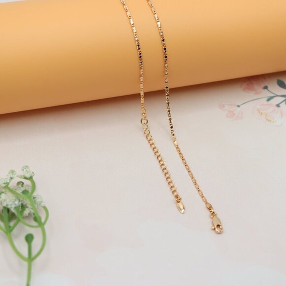 Dainty Diamond-Cut Rose Gold Necklace, Adjustable Chain, XPNL0191 - Picture 8 of 12